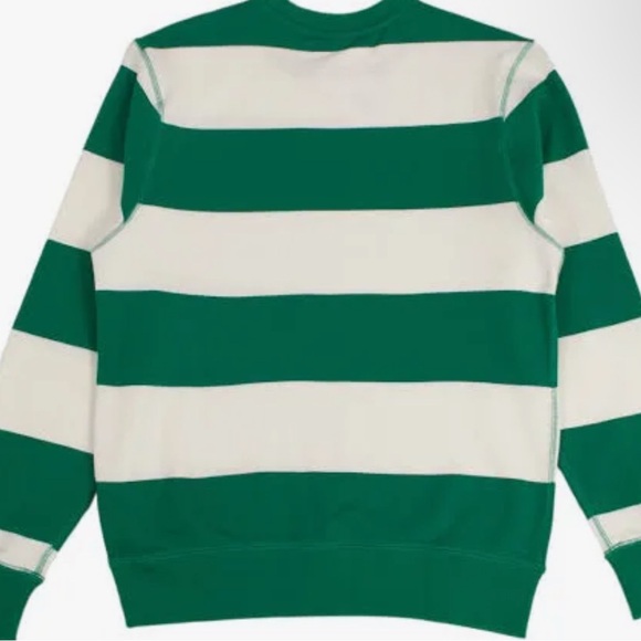 Nike Green and White Striped Sweater club fleece French terry crew neck cotton - Picture 3 of 8